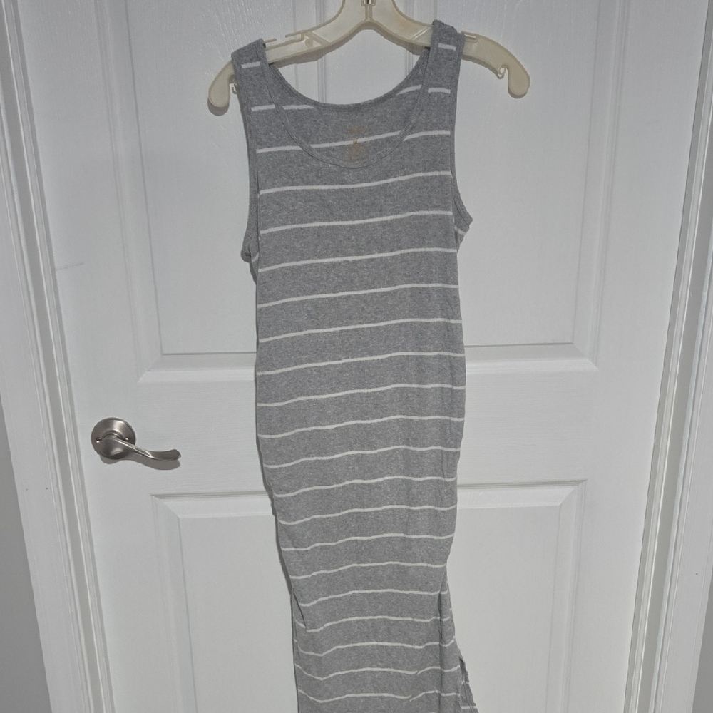 Sonoma Gray and White Striped Midi Dress Maternity Size M